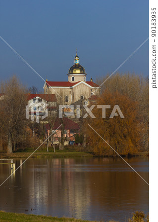 old stone church in Zbarazh Ukraine in sunny autumn day weather 90183935