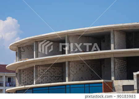 Precast concrete walls on building structures. Precast concrete manufactory product for construction industrial. Concrete wall panel. Building construction 90183983