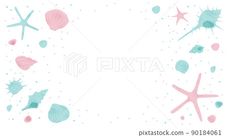 Seashell frame (green / pink) - Stock Illustration [90184061] - PIXTA