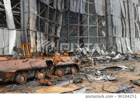 war destroyed on Ukraine airport by russian troops 90184251