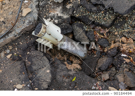 Fragment metal military rocket bomb during Ukraine war Fragment metal military rocket bomb during Ukraine war 90184494