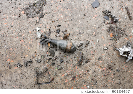 Fragment metal military rocket bomb during Ukraine war 90184497