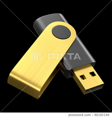 Portable USB flash drive stick for workspace isolated on black background 90185140