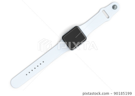 Stainless silver smart watch or fitness tracker isolated on white background. 90185199