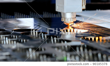 Cnc milling machine. Processing and laser cutting for metal in the industrial. Motion blur. Industrial exhibition of machine tools. 90185378