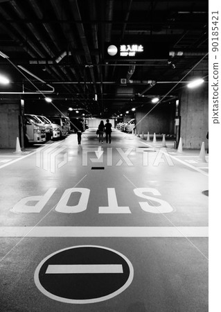 Monochrome underground parking lot 90185421