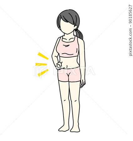 一個女人捏浮環肉的插圖隱藏的肥胖,Pokkori 胃 一個女人捏浮環肉的插圖隱藏的肥胖,Pokkori 胃 90185627