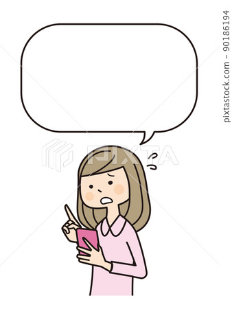 Female smartphone balloon puzzled outline Female smartphone balloon puzzled outline 90186194