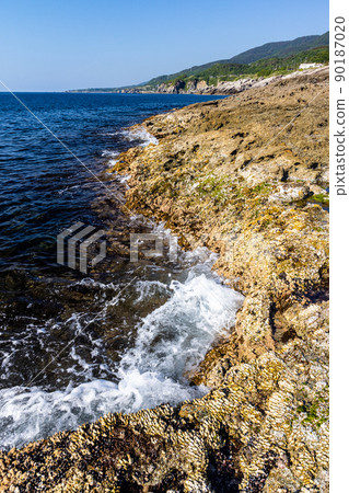 [Niigata/Sado Geopark] National designated natural monument: Wave-eating potholes at Hiranezaki June 90187020