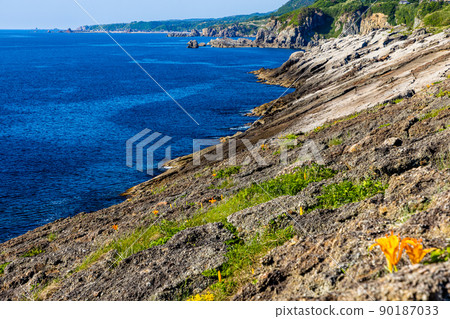 [Niigata/Sado Geopark] National designated natural monument: Wave-eating potholes at Hiranezaki 90187033