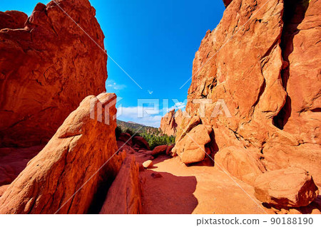 Close up of large red rocks in desert mountain 90188190
