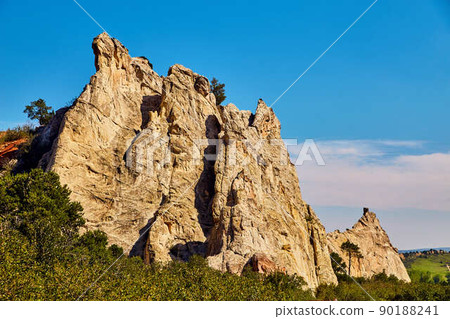Rock outcropping in field of trees 90188241