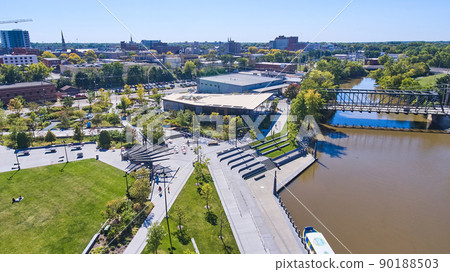 Aerial of Promenade Park in downtown Fort Wayne, Indiana 90188503