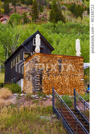 House in the mountains with walls of log quarters House in the mountains with walls of log quarters 90188722