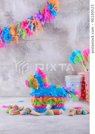 Traditional Mexican pinata in shape of donkey 90189523