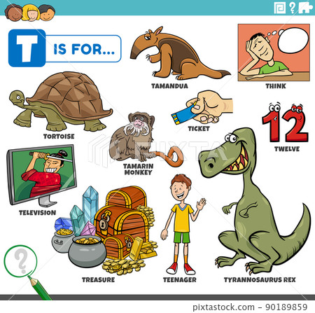 letter t words educational set with cartoon characters letter t words educational set with cartoon characters 90189859