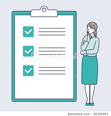 使用檢查表進行自我診斷的女性的插圖素材 90189965