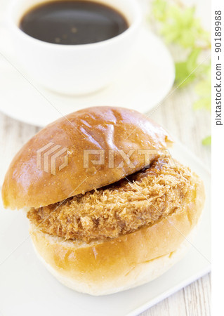 Delicious Menchi-katsu burger and coffee Delicious Menchi-katsu burger and coffee 90189988