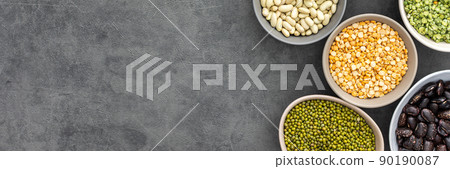 Different types of legumes in bowls Different types of legumes in bowls 90190087