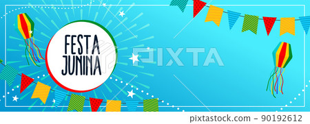 festa junina blue banner with decorative elements and text space festa junina blue banner with decorative elements and text space 90192612