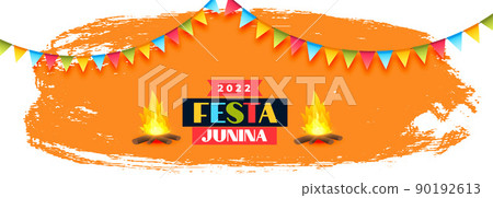 2022 festa junina brazil festival banner with bonfire and party flags 90192613