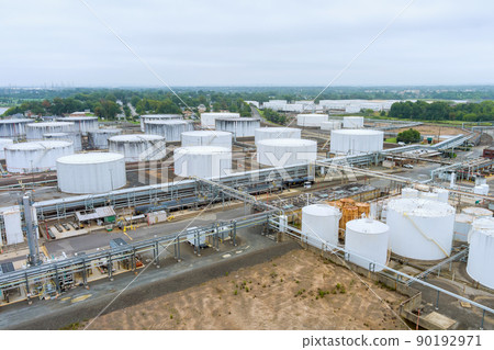 Aerial industrial zone view of storage crude oil tank petroleum 90192971