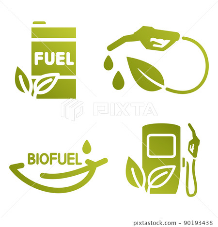 Set of biofuel icons. Refuel station, pump nozzle, oil barrel. Gas, diesel or petrol equipment. Eco friendly industry, environment and alternative energy symbol 90193438