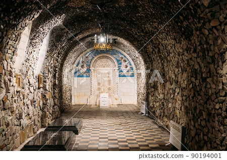 Chapel-tomb of Paskevich (1870-1889 Years) inside. Mosaic panels depicting flying seraphim and graves in chapel-tomb of Paskevich (1870-1889 Years) in city park. Famous local landmark Gomel, Belarus Chapel-tomb of Paskevich (1870-1889 Years) inside. Mosaic panels depicting flying seraphim and graves in chapel-tomb of Paskevich (1870-1889 Years) in city park. Famous local landmark Gomel, Belarus 90194001