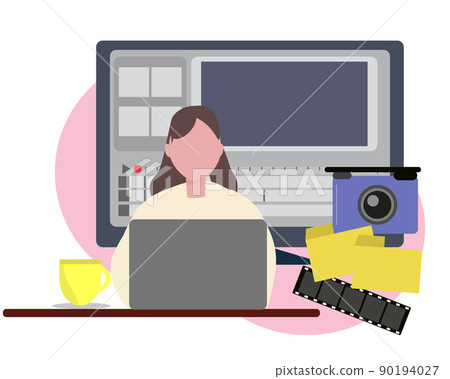 視頻編輯女性視頻創作者 PC 人物插圖 90194027
