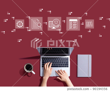 Document management system concept with person using a laptop 90194356