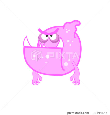 Medical illustration of angry virus character in flat style. Microbiology. Design element for poster, infographic, banner, card, flyer, brochure. Vector illustration 90194634