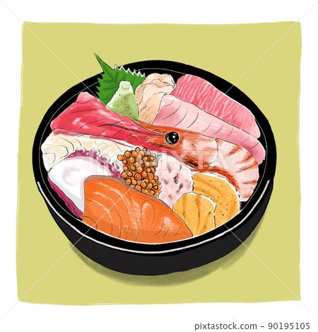 Illustration of a seafood bowl that looks like it was drawn with a pen and a marker Illustration of a seafood bowl that looks like it was drawn with a pen and a marker 90195105