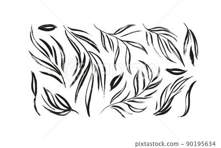 Plant branches with long leaves vector set. Plant branches with long leaves vector set. 90195634