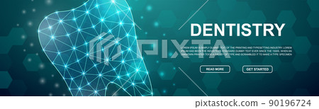 Tooth 3d low poly symbol for head promotion banner. Dentistry design illustration concept. Horizontal polygonal Stomatology poster illustration 90196724