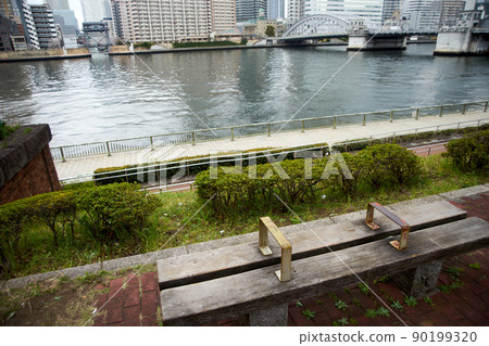 Riverside, bench, landscape, city 90199320