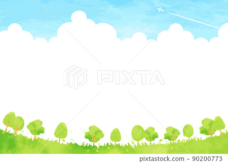 Simple hand-painted trees and blue sky landscape illustration Simple hand-painted trees and blue sky landscape illustration 90200773