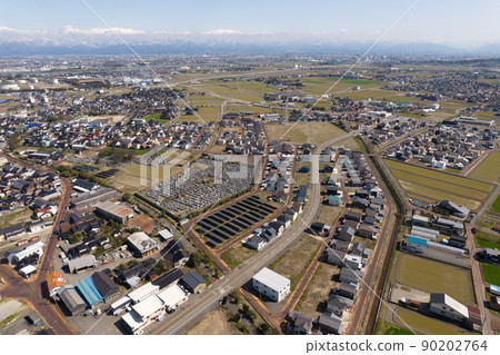 Aerial drone Toyama plain view from Yokata coast of Toyama city 90202764