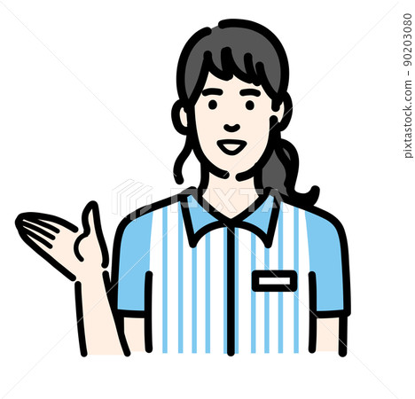 A young woman at a convenience store clerk explaining with a smile A young woman at a convenience store clerk explaining with a smile 90203080