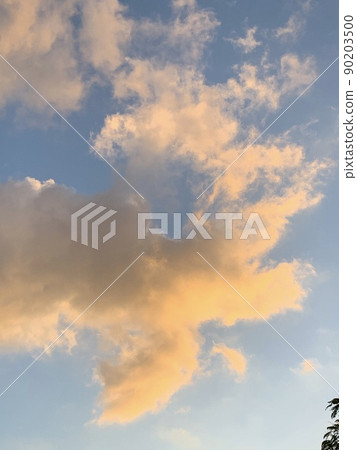 Clouds illuminated by the setting sun in the blue sky in summer 2 90203500