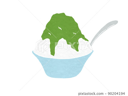 Illustration of matcha-flavored shaved ice in a spoonful bowl (print style) Illustration of matcha-flavored shaved ice in a spoonful bowl (print style) 90204194