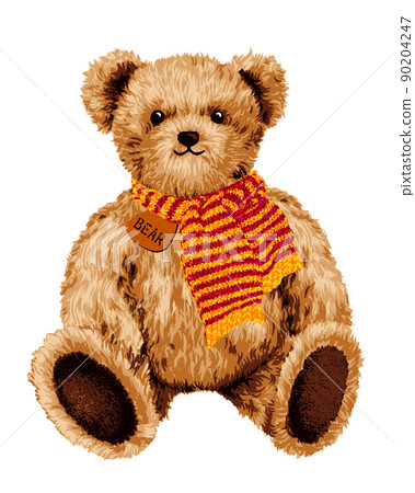 Illustration of a teddy bear wearing a muffler Illustration material 90204247