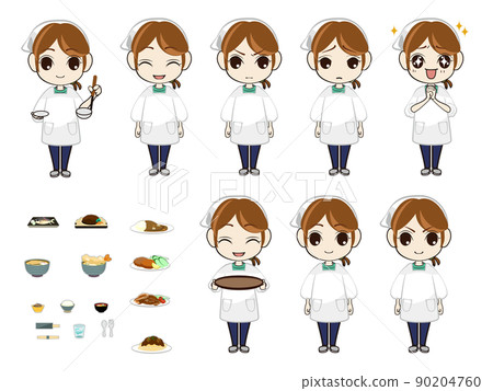 Illustration set of a woman serving a cafeteria or a food shop 90204760