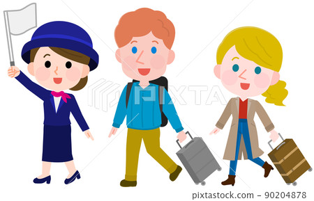 White men and women traveling with a guide 2 inbound illustrations 90204878