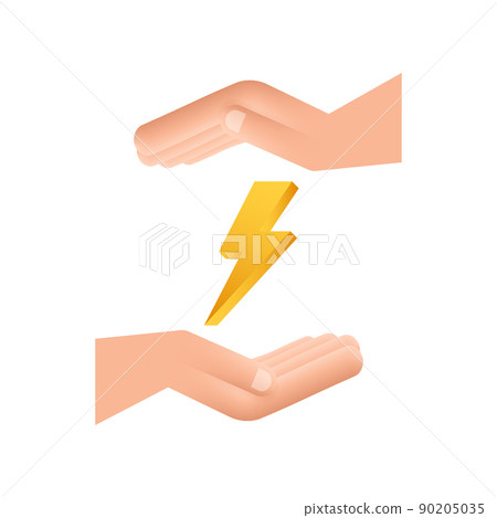 Lightning bolt in hands. Thunder bolt, lighting strike expertise. Vector illustration. Lightning bolt in hands. Thunder bolt, lighting strike expertise. Vector illustration. 90205035