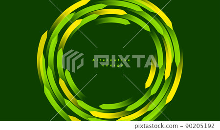 Abstract background with green and yellow arrows rotating in circle and creation texture Abstract background with green and yellow arrows rotating in circle and creation texture 90205192