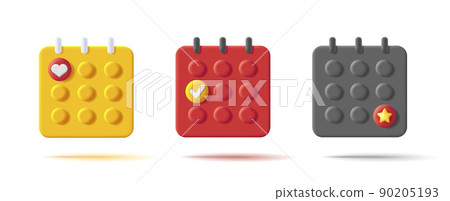 Set of 3d icons of calendar with dates marked with heart star or tick Set of 3d icons of calendar with dates marked with heart star or tick 90205193