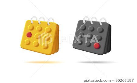 3d illustration of calendar icon in yellow and red colors with pages and red date 90205197