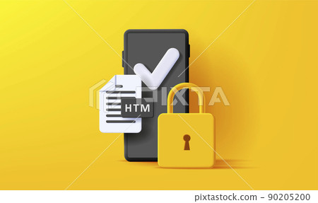 Digital 3d illustration of smartphone with file icon and padlock 90205200