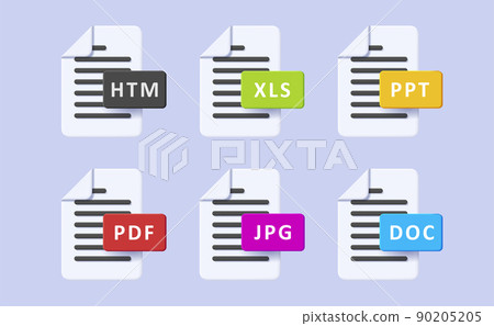 Set of format extension icons. document illustration with colorful badges 90205205