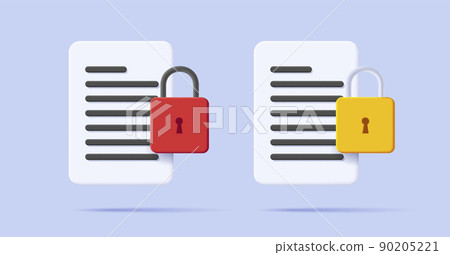 Closed red pad lock with key, 3d icon Stock Illustration